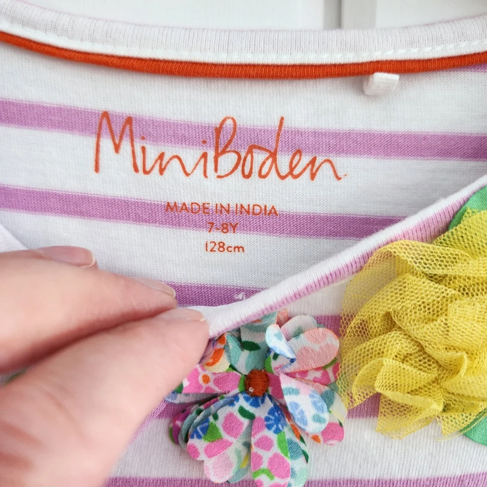 Mini Boden Striped Floral Collar Top 7/8 - Picture 3 of 7